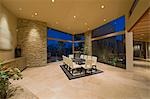 Dining room table set on rug in spacious Palm Springs home