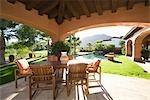 Sunlit veranda of Palm Springs hacienda