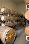 Wine barrels in winery