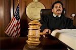 Judge using gavel in court