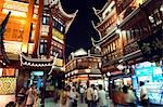 China,Shanghai,Yuyuan (Yu yuan) Garden Bazaar. Buildings founded by Ming dynasty Pan family illuminated in the Old Chinese city district.