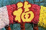 China,Beijing. Chinese New Year Spring Festival - flower decorations for good luck and fortune at a temple fair.