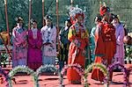 China,Beijing. Chinese New Year Spring Festival - Marriage ceremony celebrations at Daguanyuan Grand View Garden. The performance is taken from the life of an imperial family described in the well-known Chinese novel A Dream of Red Mansions by a Qing Dynasty writer Cao Xueqin.
