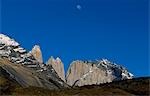 Moon over the Towers of Paine from Camping Torres.