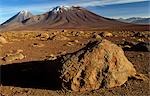 Chile,Region II,San Pedro de Atacama. Dry volcanic landscape looking across to Volcano Licancabur.