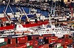 Ships and containers in the seaport of Valparaiso,Region V,Central Chile