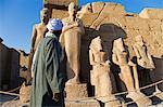 Statues line the Cachette Court at Karnek Temple,Luxor,Egypt