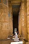 The colours of the original painting dating from the New Kingdom can still be seen on the columns of Ramses III's mortuary temple at Medinet Habu on the West Bank,Luxor,Egypt