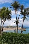 Ein Blick auf die Bucht von der alten Fischerei Port von St Ives, Cornwall, England