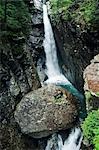 Slovakia High Tatras Mountains (Vyoske Tatry) Tatra National Park. Rock Wedged under Waterfall