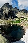 Slovakia High Tatras Mountains (Vyoske Tatry) Tatra National Park. Mountain Scenery and Hiking Area Teryho Refuge Hut above Lake