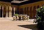 Detail of the arches and moorish influence in the Patio de los Leones in the The Palacio Nazaries of the Alhambra