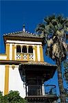 The elegant wrought iron balustrade of a balcony on a mansion in Seville's Barrio Santa Cruz.