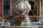 Spain,Andalucia,Seville. Detail of fountain by Jose Lafita in Plaza Virgin de los Reyes.