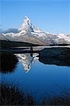 Das Matterhorn (4477m). Reflexion des Mountian in einem kleinen See, Zermatt, Wallis, Schweiz