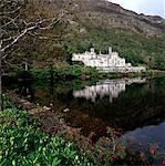 Building at the waterfront, Kylemore Abbey, Connemara, County Galway, Republic Of Ireland