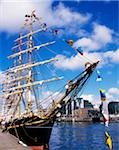 Sailing - Tall Ships, I.F.S.C. With Tall Ships on, the River Liffey Dublin 1998