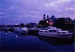 Athlone, County Westmeath, Ireland; Marina and boats at night