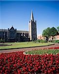 St. Patrick's Cathedral, County Dublin, Ireland; Flowerbed in front of historic Irish cathedral