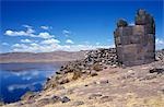 Chullpa (Inca burial chamber) with Lake Umayo behind.