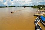 Peru,Loreto Province. Boats on the Amazon River near the town of Islandia.