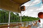 Peru,Amazon,Amazon River. Jessie Grimond,an Earthwatch volunteer and journalist writing up her diary on board the Ayapua Riverboat. .