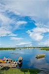 Pérou, Amazon, Amazon River. Bacs d'accueil dans le village de Padrecocha, une vingtaine de minutes en voiture le long de la rivière Nanay de Iquitos.