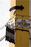 Portugal,Alentejo,Vila Vicosa. A street sign made out of marble in the small town of Vila Vicosa in the Alentejo region of Portugal.