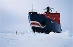 Russia,Arctic Ocean,North Pole. Russian Nuclear-powered Icebreaker 'Yamal' with tourists on ice-walk.