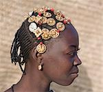 Mali,Timbuktu. A Songhay girl with an elaborately decorated hairstyle in Timbuktu.