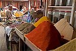 Morocco,Marrakech,Marche des Epices. Spices for sale on a stall in the Spice Market.