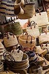 Morocco,Marrakech,Marche des Epices. Baskets and woven bags on sale in the Spice Market.