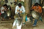 Morocco,Marrakech. Metalworkers in the souq in Marrakech.