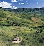 Fertile agricole de pays sur les pentes de l'escarpement de la vallée du Rift à l'ouest du lac Malawi.