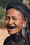 Myanmar,Burma,Pan-lo. A woman of the small Ann tribe in traditional attire with blackened teeth. The Ann blacken their teeth to ward off evil spirits.