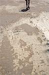 Namibie, Parc National de Namib Naukluft. Le Kuiseb Canyon forme la limite sud du parc du Namib Desert. La rivière coule qu'occasionnellement et ne parvient pas à la mer. Ex-jeu Ranger - Kobus Alberts - armé d'un fusil contre une attaque de la hyène a été, avec le photographe Mark Hannaford, la première personne à explorer sa longueur.