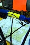 Norway,Nordland,Helgeland. Sea kayaking equipment- a paddle,sea chart and hand held water pump