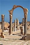 A restored archway marking the entrance to the Curia,or Senate House,at Sabratha,Libya.