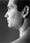 Man's face, side view, b&w