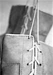 Boxing gloves, close-up, b&w.