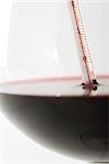 Thermometer in glass of red wine, extreme close-up