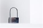 Padlock engraved with the words "extra top security"