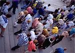 Crowd walking down stairs, high angle view