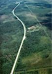 Sweden, road through forest landscape, aerial view