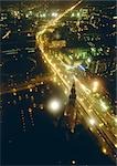 Germany, Berlin, ciity thoroughfare at night, aerial view