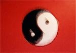 Yin and yang symbol, close-up, blurred