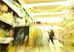 Aisle in grocery store, blurred