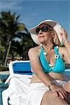 Frau, Sonnenbaden, Pool, Cayo Coco, Kuba