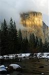 USA,California,Yosemite National Park. Fresh snow fall on El Capitan on the Merced River in Yosemite Valley.