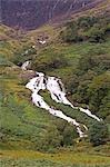 Pays de Galles, Conwy, Snowdonia. Le Afon MCG Llan en crue tombe en bas d'une série de chutes d'eau à côté de la voie Watkin un des itinéraires jusqu'à Snowdon.